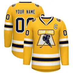 Gold Navy-White Classic Style Hockey Jersey 1