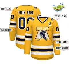 Gold Navy-White Classic Style Hockey Jersey 2