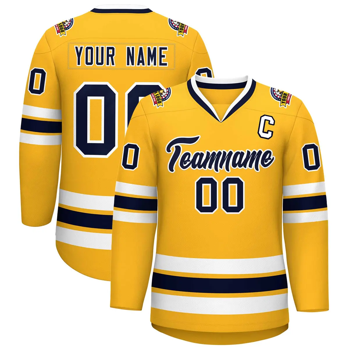 Gold Navy-White Classic Style Hockey Jersey