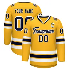 Gold Navy-White Classic Style Hockey Jersey 1