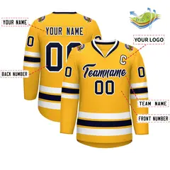 Gold Navy-White Classic Style Hockey Jersey 2