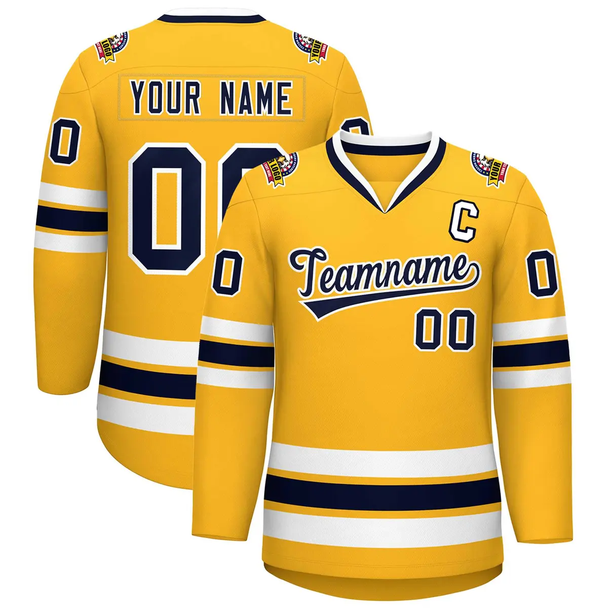 Gold Navy-White Classic Style Hockey Jersey