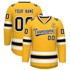Gold Navy-White Classic Style Hockey Jersey 1