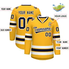 Gold Navy-White Classic Style Hockey Jersey 2