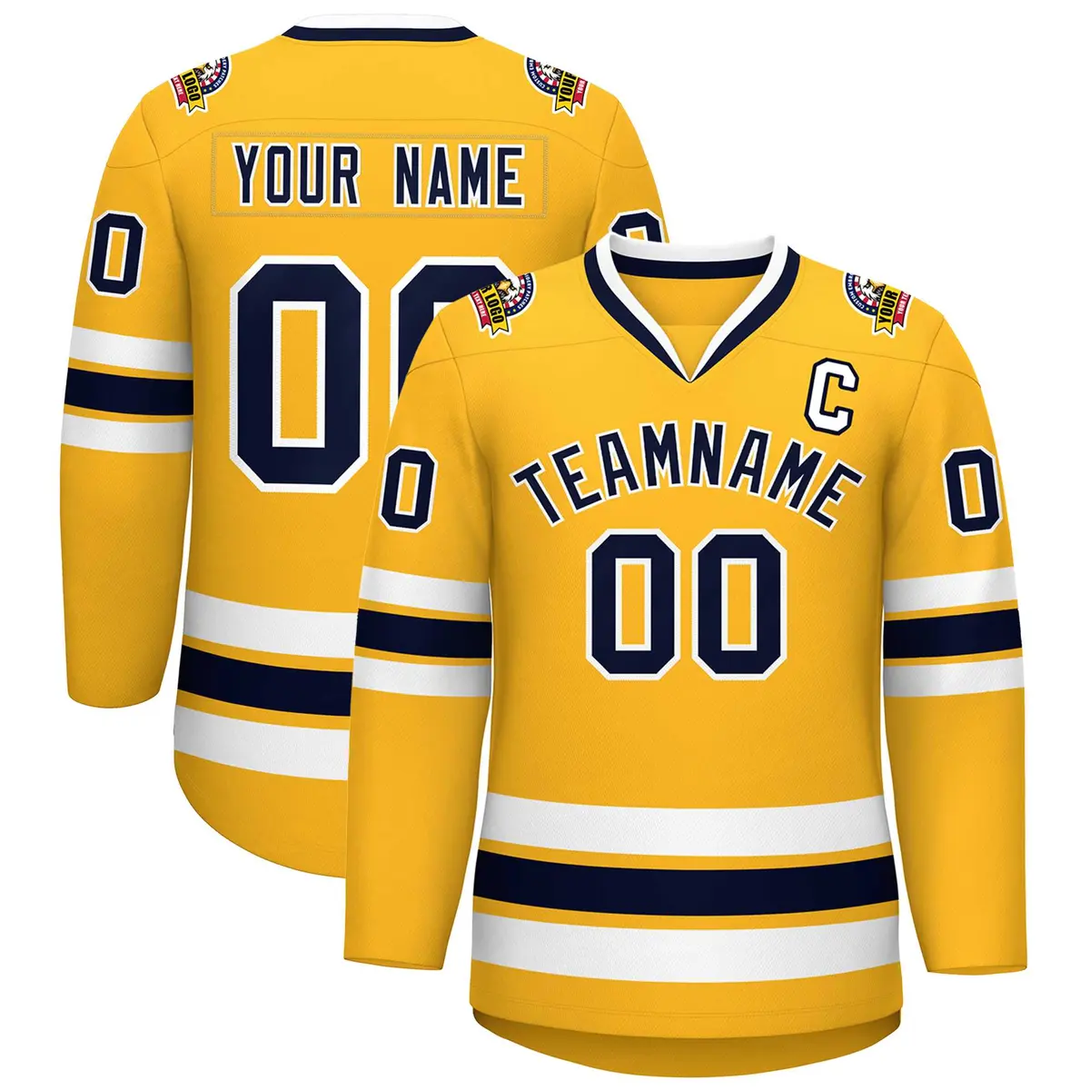 Gold Navy-White Classic Style Hockey Jersey