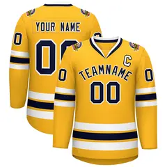 Gold Navy-White Classic Style Hockey Jersey 1