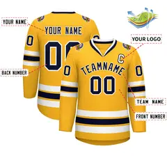 Gold Navy-White Classic Style Hockey Jersey 2