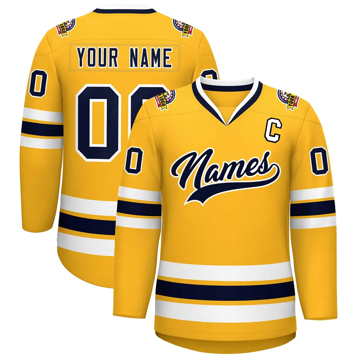 Gold Navy-White Classic Style Hockey Jersey