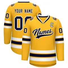 Gold Navy-White Classic Style Hockey Jersey 1