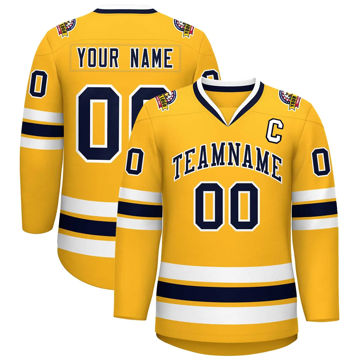 Gold Navy-White Classic Style Hockey Jersey