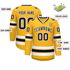 Gold Navy-White Classic Style Hockey Jersey 2