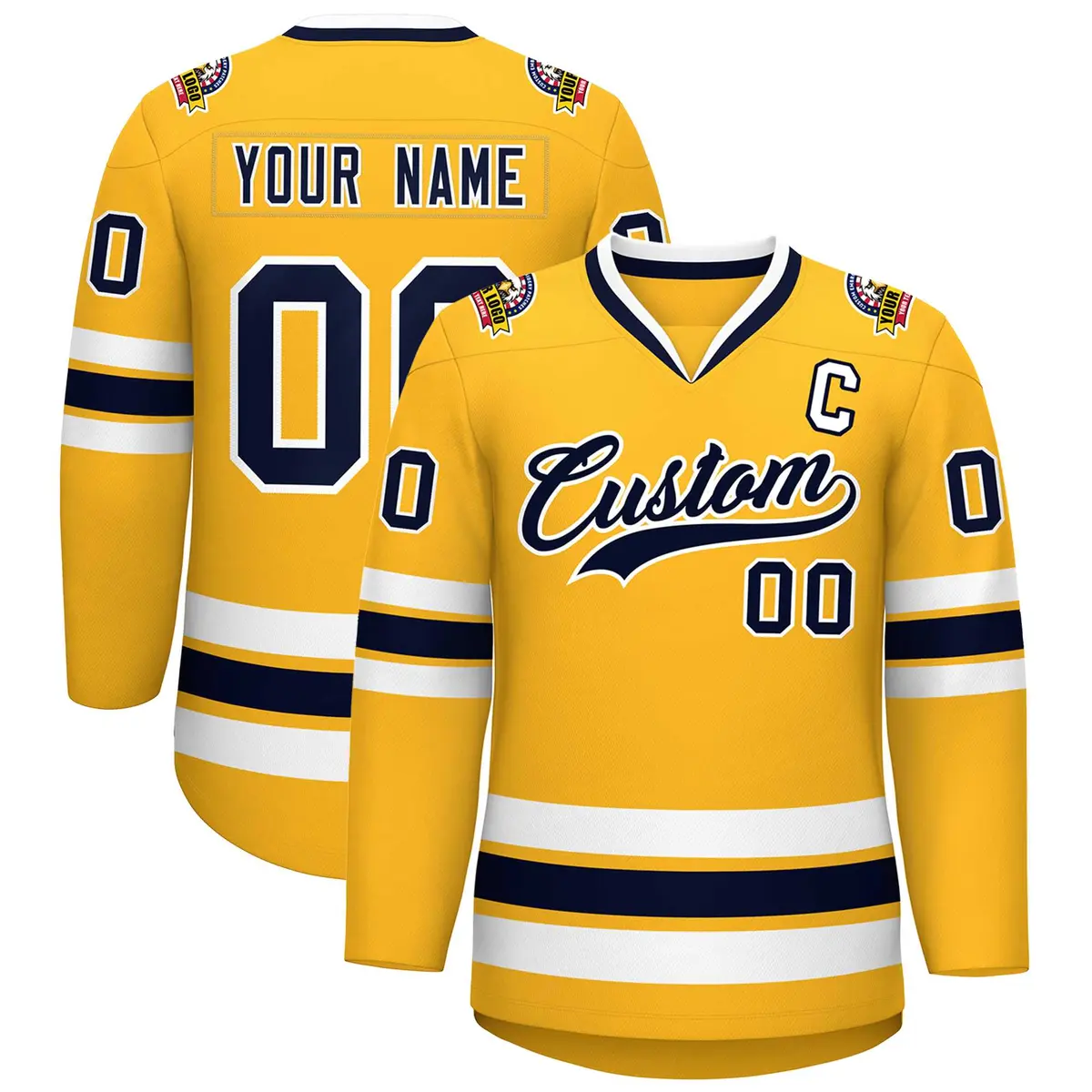 Gold Navy-White Classic Style Hockey Jersey