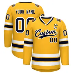 Gold Navy-White Classic Style Hockey Jersey 1