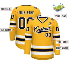 Gold Navy-White Classic Style Hockey Jersey 2