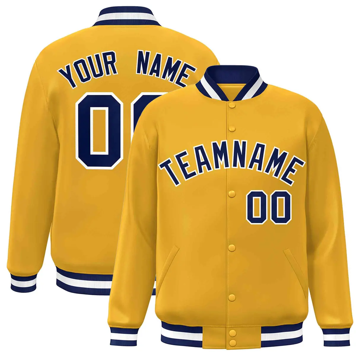 Gold Navy-White Classic Varsity Full-Snap Letterman Jacket