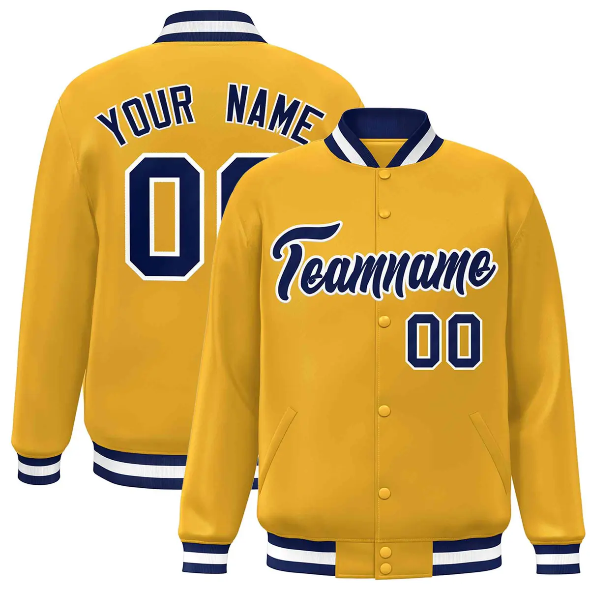 Gold Navy-White Classic Varsity Full-Snap Letterman Jacket