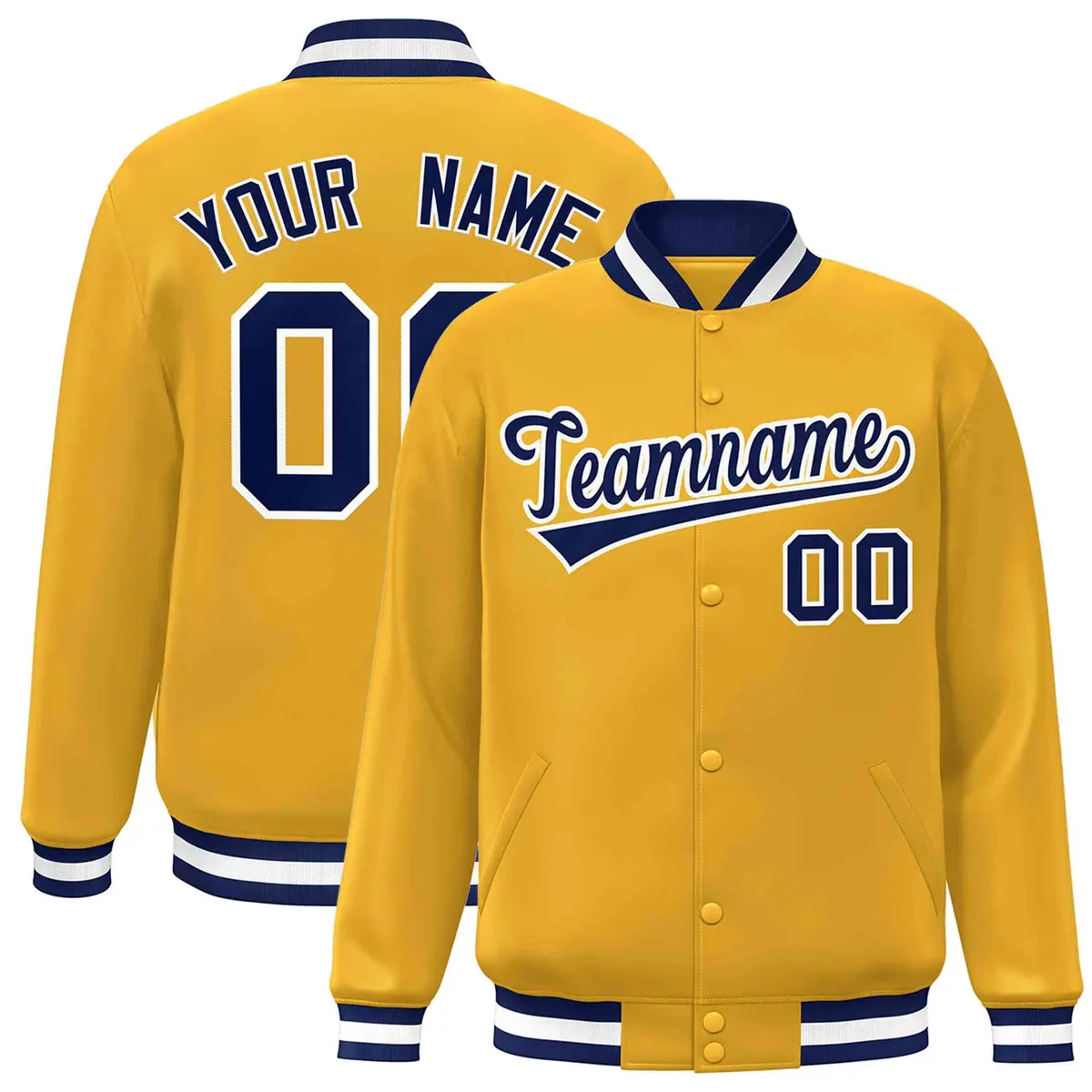 Gold Navy-White Classic Varsity Full-Snap Letterman Jacket