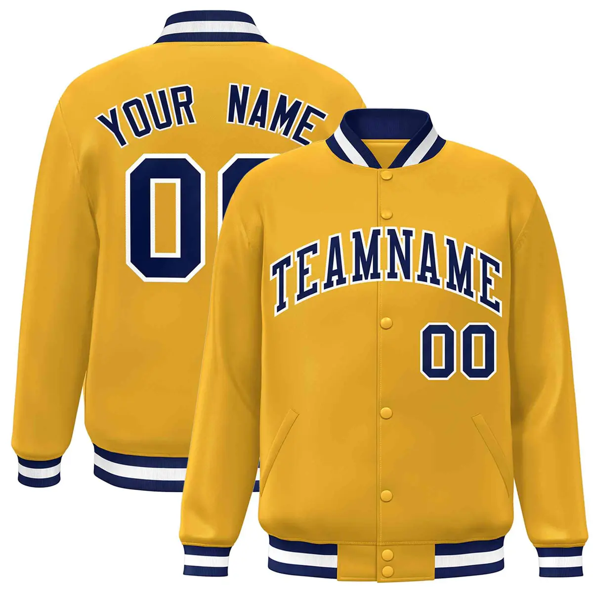 Gold Navy-White Classic Varsity Full-Snap Letterman Jacket