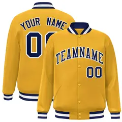 Gold Navy-White Classic Varsity Full-Snap Letterman Jacket