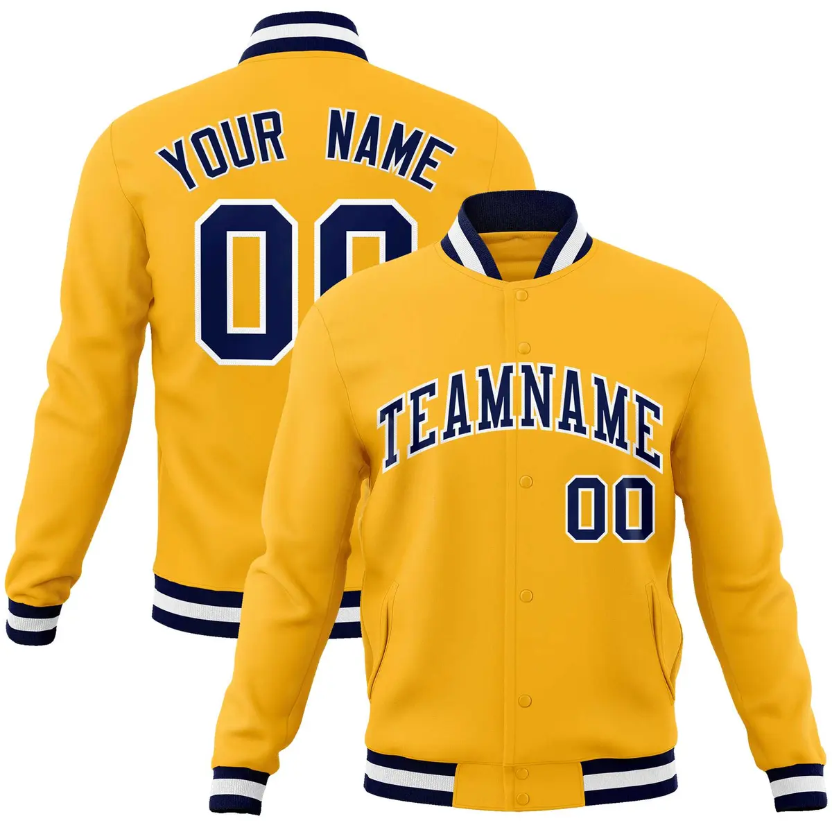 Gold Navy-White Classic Varsity Full-Snap Letterman Jacket