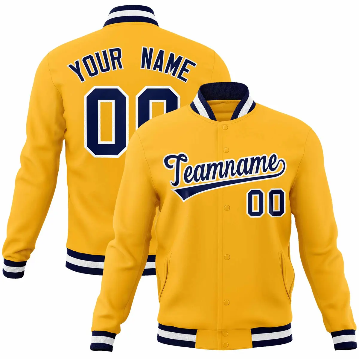 Gold Navy-White Classic Varsity Full-Snap Letterman Jacket