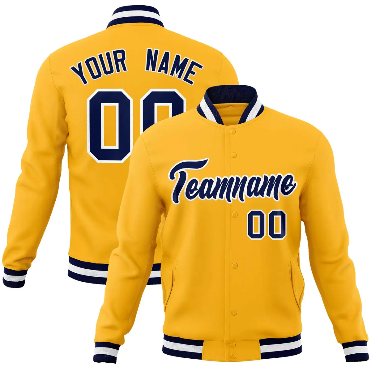 Gold Navy-White Classic Varsity Full-Snap Letterman Jacket