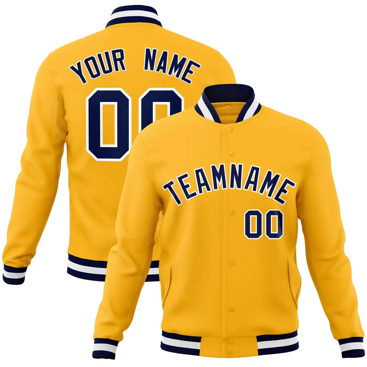 Gold Navy-White Classic Varsity Full-Snap Letterman Jacket
