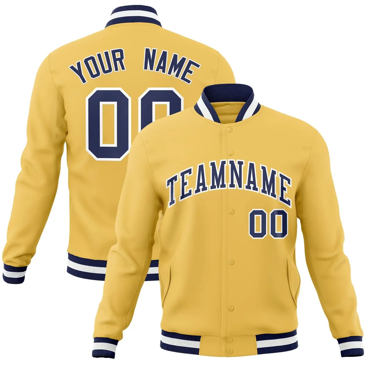 Gold Navy-White Classic Varsity Full-Snap Letterman Jacket