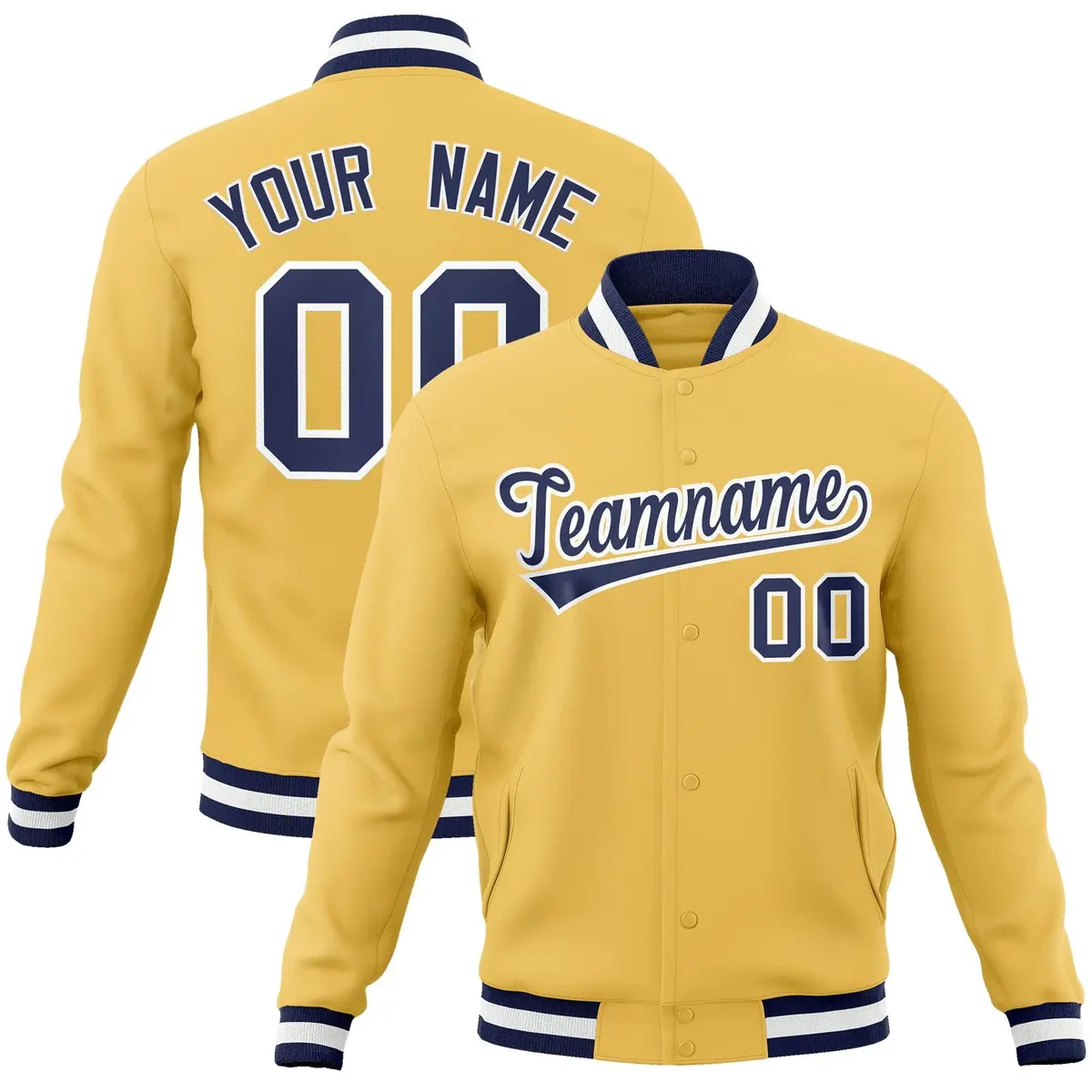 Gold Navy-White Classic Varsity Full-Snap Letterman Jacket