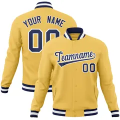 Gold Navy-White Classic Varsity Full-Snap Letterman Jacket