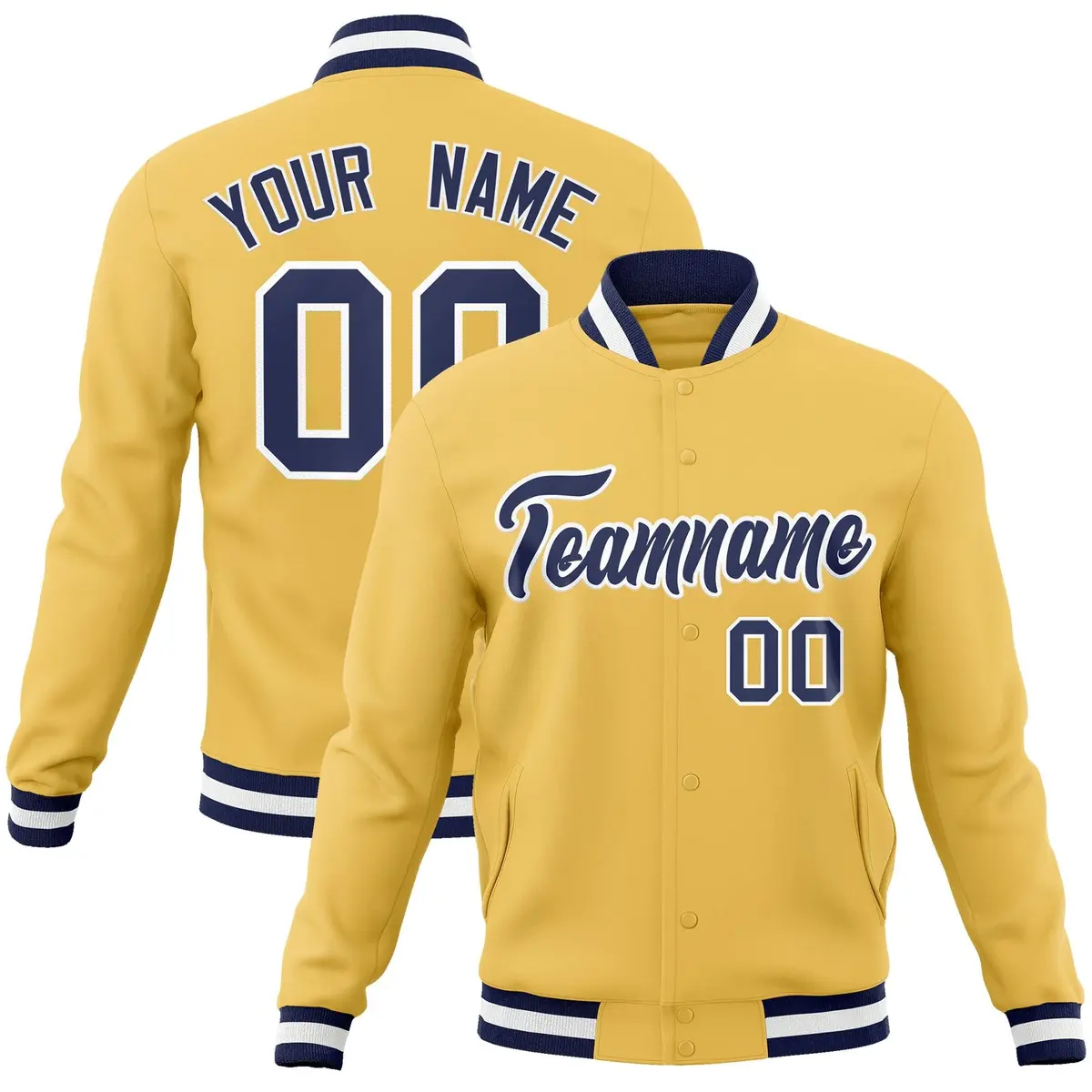 Gold Navy-White Classic Varsity Full-Snap Letterman Jacket