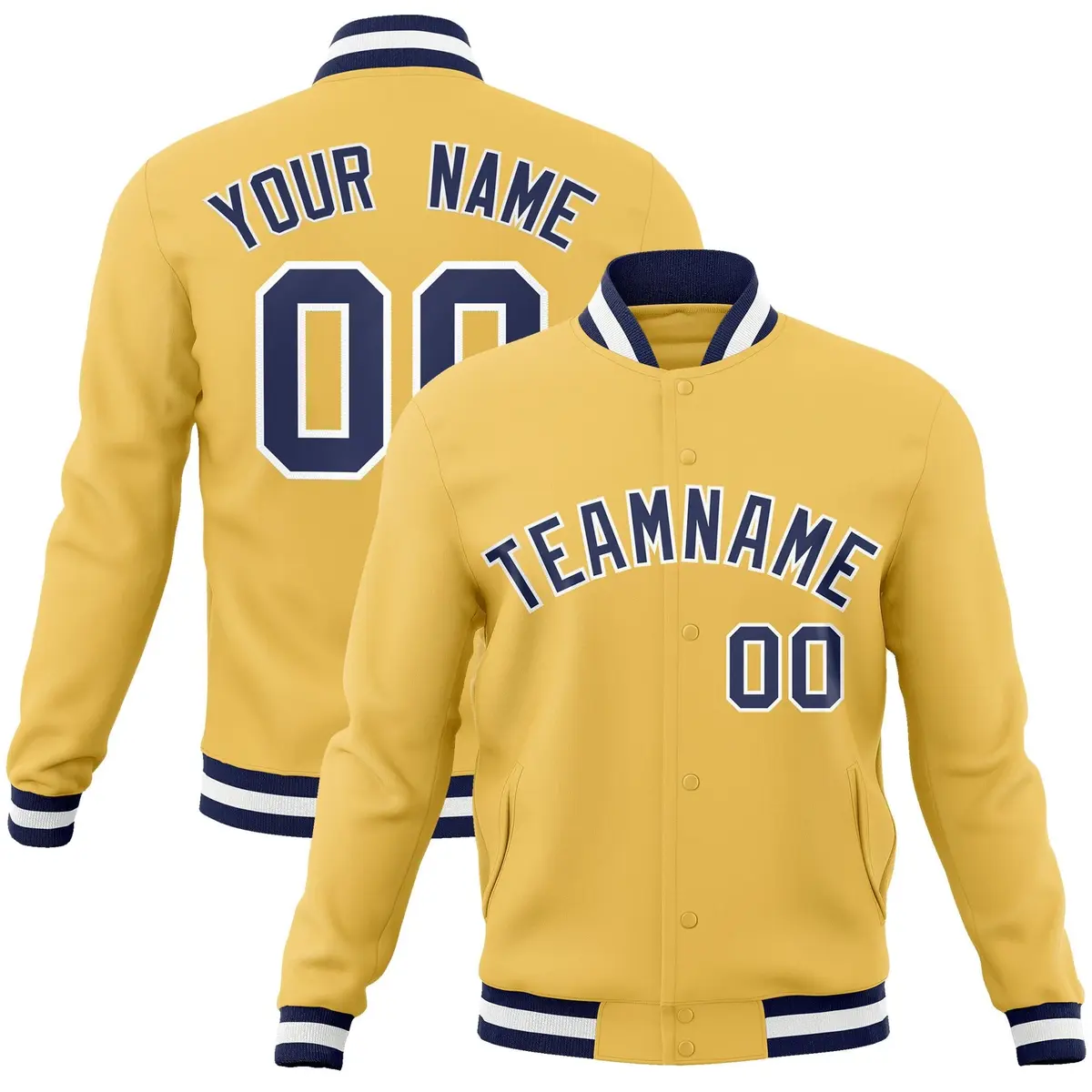 Gold Navy-White Classic Varsity Full-Snap Letterman Jacket