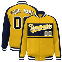 Gold Navy-White Color Block Bomber Varsity Baseball Jacket