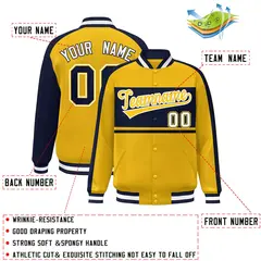 Gold Navy-White Color Block Bomber Varsity Baseball Jacket 2