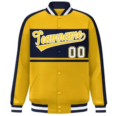 Gold Navy-White Color Block Bomber Varsity Baseball Jacket 3