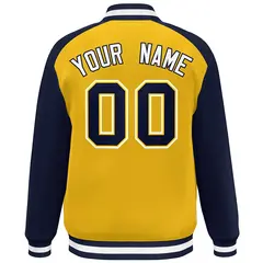 Gold Navy-White Color Block Bomber Varsity Baseball Jacket 4