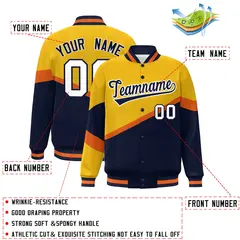 Gold Navy-White Color Block Bomber Varsity Baseball Jacket 2