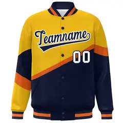 Gold Navy-White Color Block Bomber Varsity Baseball Jacket 3