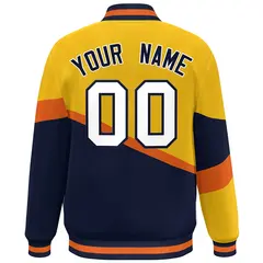 Gold Navy-White Color Block Bomber Varsity Baseball Jacket 4