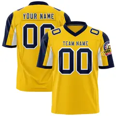 Gold Navy-White Color Block Raglan Sleeves Football Jersey 1