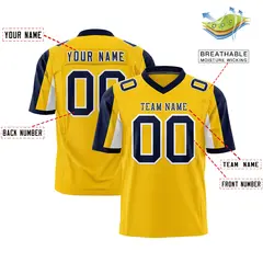 Gold Navy-White Color Block Raglan Sleeves Football Jersey 2