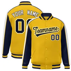 Gold Navy-White Color Block Varsity Bomber Baseball Jacket 1