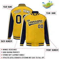 Gold Navy-White Color Block Varsity Bomber Baseball Jacket 2