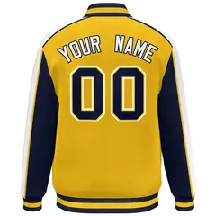 Gold Navy-White Color Block Varsity Bomber Baseball Jacket 4