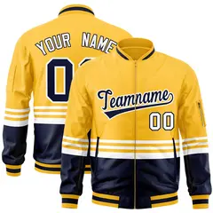 Gold Navy-White Color Block Varsity Letterman Bomber Jacket 1