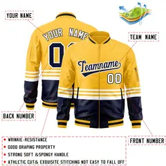 Gold Navy-White Color Block Varsity Letterman Bomber Jacket 2