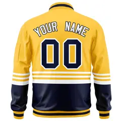 Gold Navy-White Color Block Varsity Letterman Bomber Jacket 4