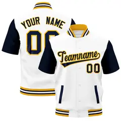 Gold Navy White Full-Snap Short Sleeve Varsity Jacket 1