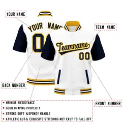 Gold Navy White Full-Snap Short Sleeve Varsity Jacket 2