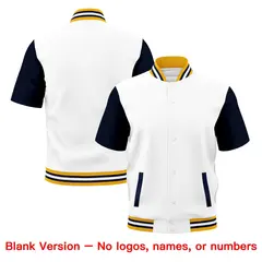 Gold Navy White Full-Snap Short Sleeve Varsity Jacket 7
